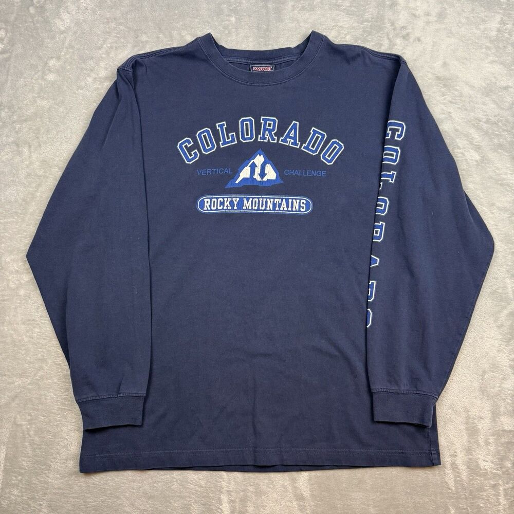 Vintage Jansport Colorado Rocky Mountains Long Sleeve Shirt Mens Medium Navy